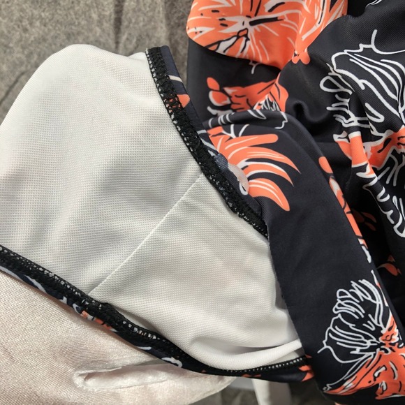 Zaful Floral Cut-Out Swim Dress Women 2X (16-18) Black Orange Floral Tie Back - Picture 9 of 10